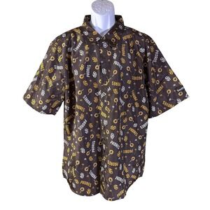 BDA Button Down Shirt‎ Mens 2XL Brown San Diego Padres MLB All Over Print MLB